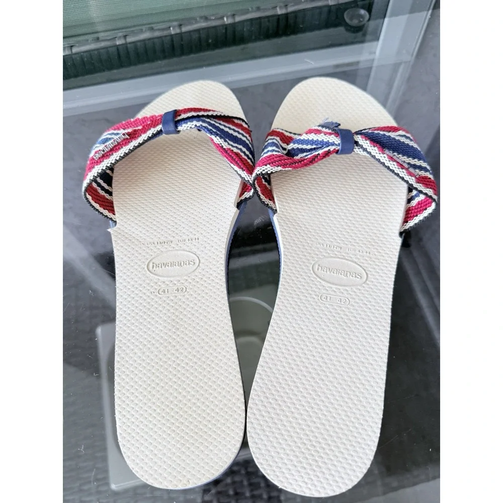 HAVAIANAS You St. Tropez Fita‎ Stripe Flip Flops Womens 11-12 41-42 White USA